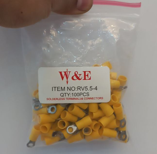 سرسیم گرد حلقوی RV5.5_6 جنس فلز برنج با روکش پلاستیکی زرد