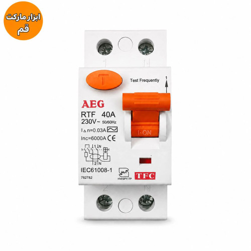 کلید محافظ جان RCCB تکفاز ۴۰ آمپر AEG مدل RTF با حساسیت ۳۰ میلیآمپر
